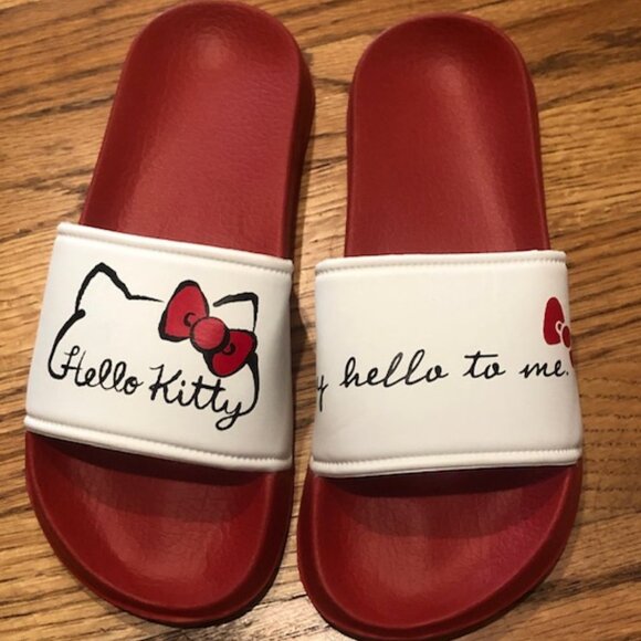 NEW Sanrio Hello Kitty Say Hello To Me Red White Slides EU38 US7 From Japan! - Picture 1 of 5